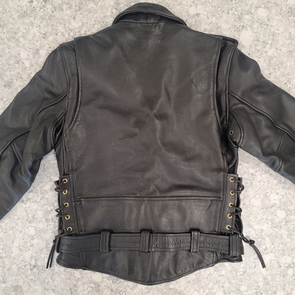 Classic Biker Black Leather Unisex  Motorcycle Jacket - Picture 3 of 5